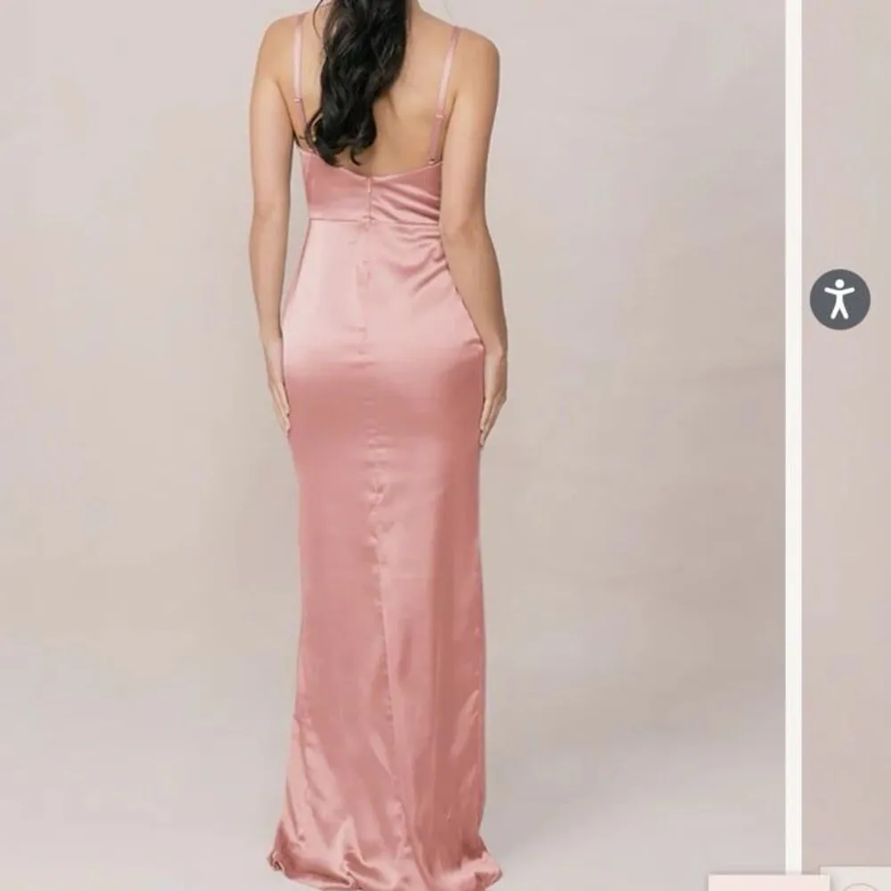 Revelry Champagne pink satin bridesmaid maxi slit dress Size 8 - Image 2