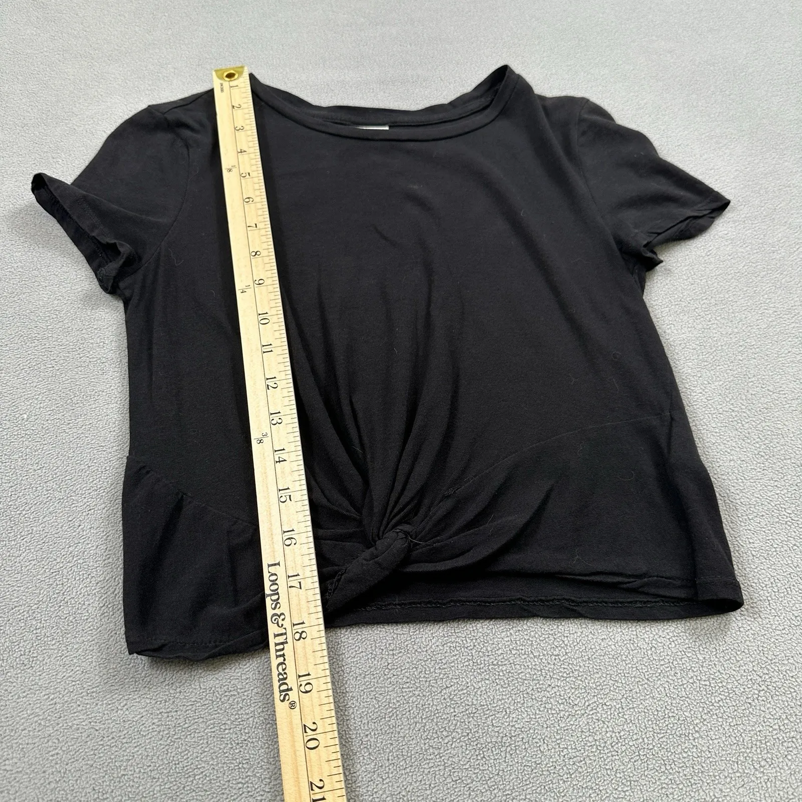 H&M Black Front Tie Knot Top Shirt XS Crop Baby Tee Basic Womens Short Sleeve - Image 5