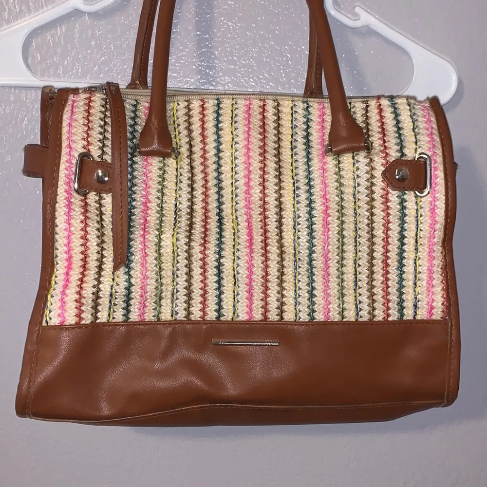 Colorful Handbag Woven Shoulder Bag Leather Bottom Purse Magnetic Pink - Image 2