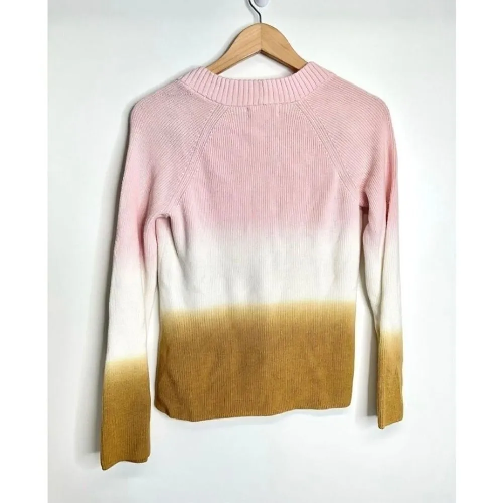 Anthropologie Sweater XS Pink White Gold Ombre V Neck Long Sleeve Knit - Image 3