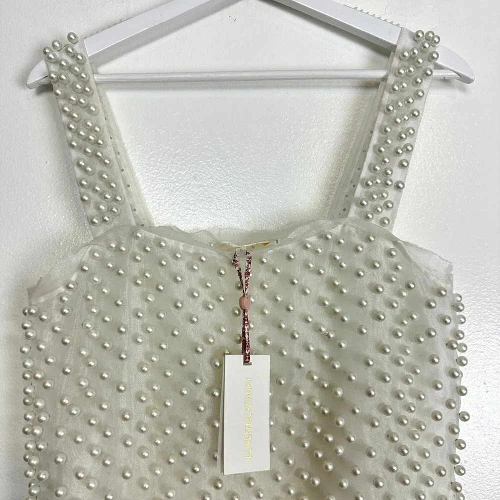 LOVESHACKFANCY Kayana Pearl Mini Dress in Ivory Size P (US 00) NWT - Image 8