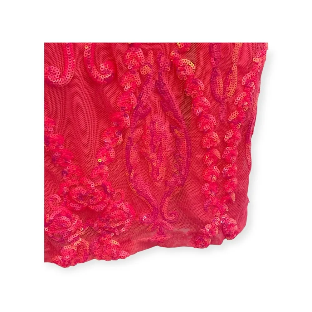 Windsor 𒀭 Plunging V Neck Sequin Mesh X Back Bodycon Mini Dress 𒀭Hot Pink 𒀭Large - Image 7