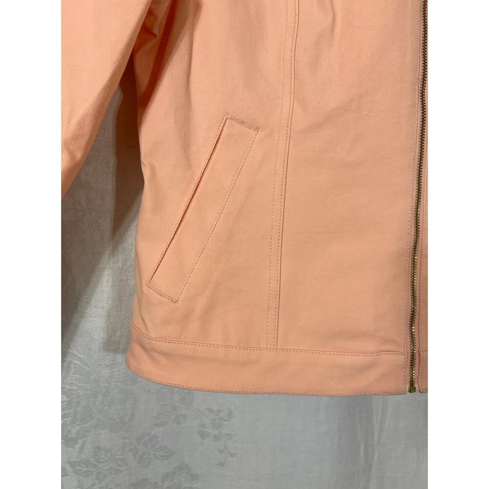 Isaac Mizrahi Live! Jean Jacket 12 Peach Full Zip Collarless Orange - Image 3