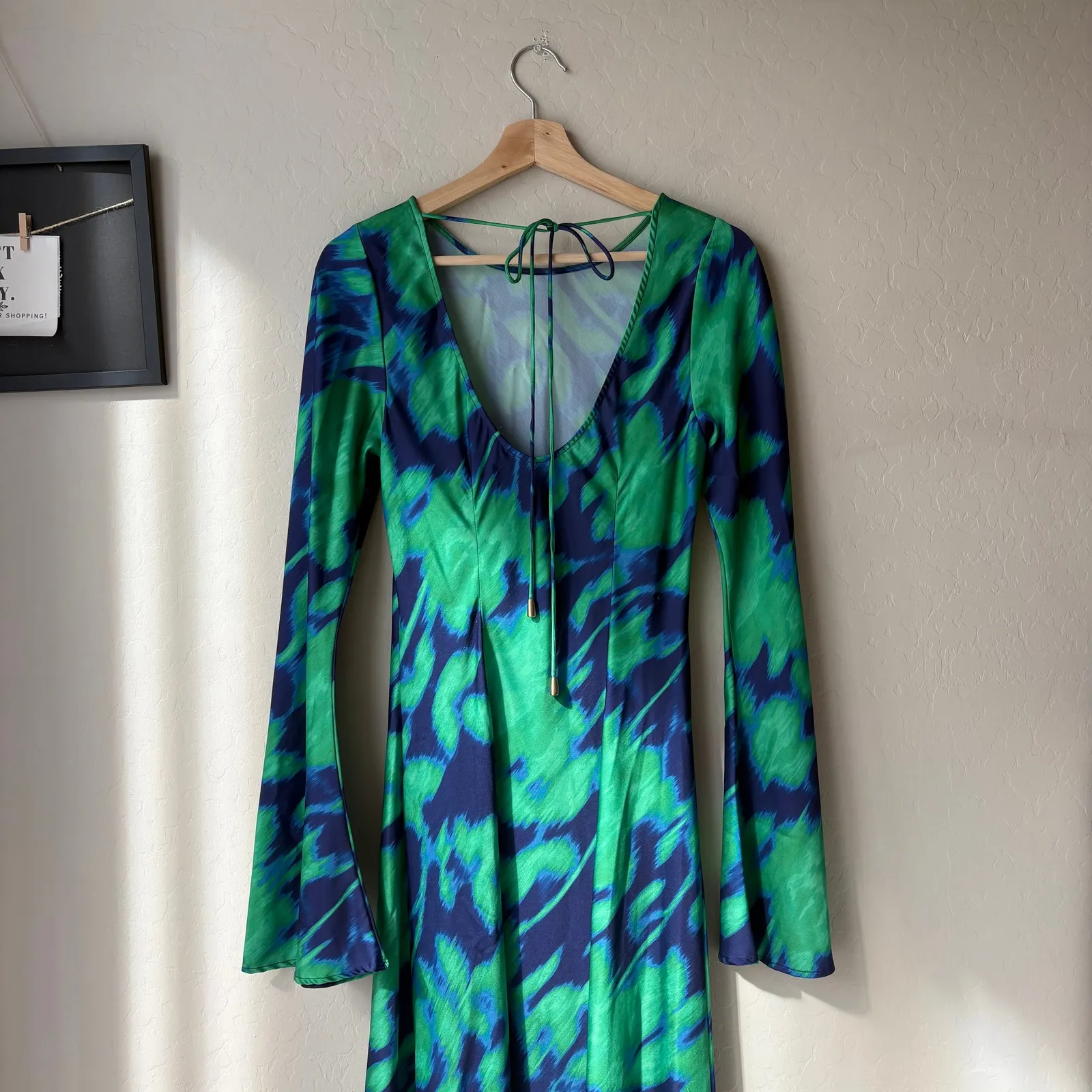 The Wolf Gang Dress Calypso Green Blue Abstract Long Sleeve Maxi Dress Size M Size M - Image 11
