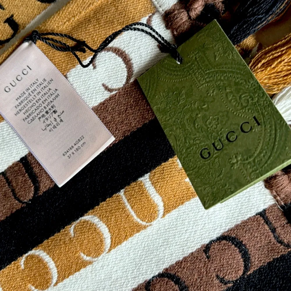 Gucci Intarsia Wood Stripes Cotton Wool Knit Unisex Scarf 37cm x 180cm - Image 11