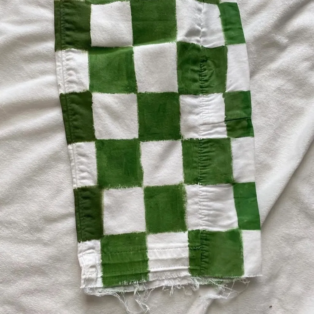 green and white checker painted LOFT jeans - Image 11
