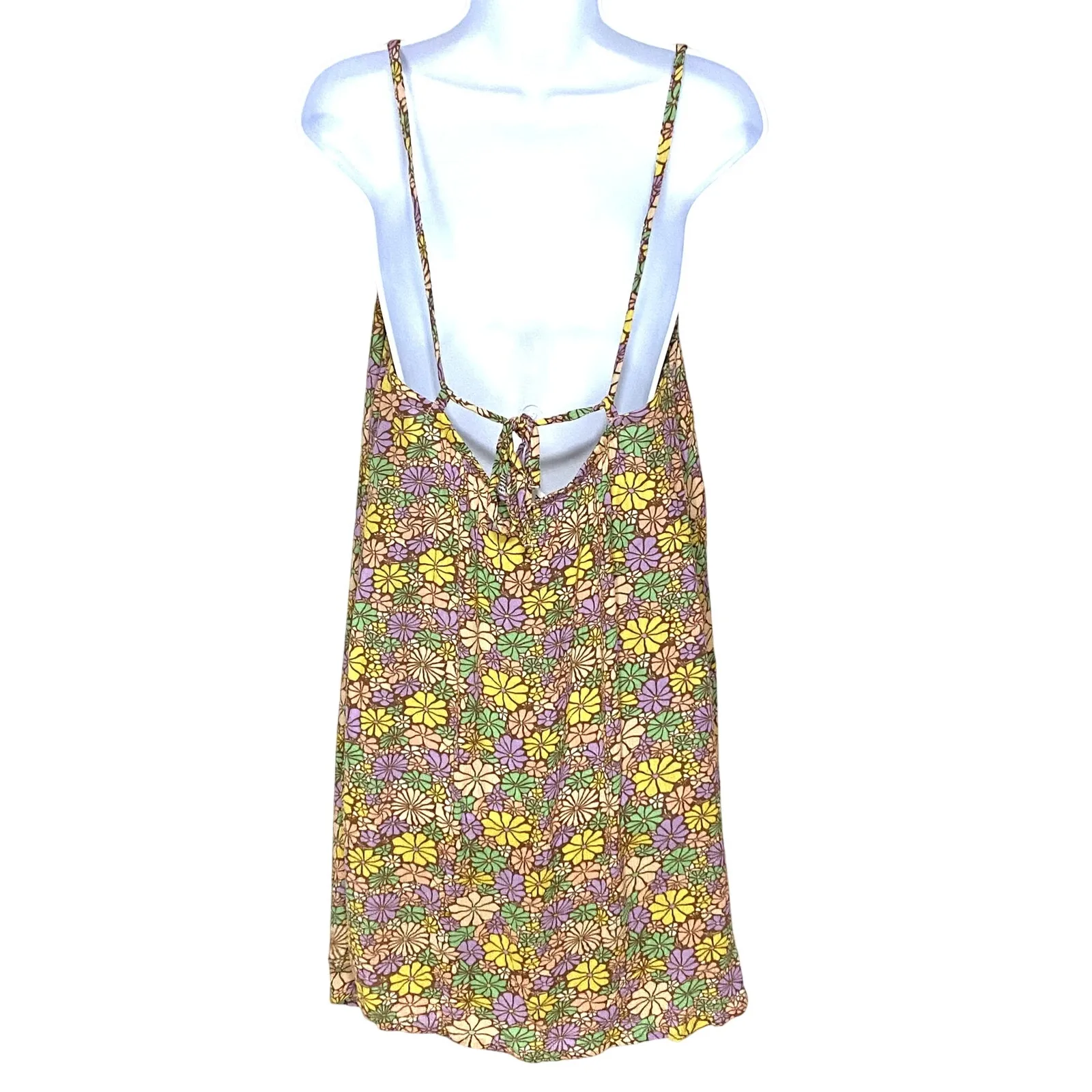 Roxy Floral Crinkle Dress L Hippie Retro Boho Strappy Tie Open Back Feminine Y2K - Image 3