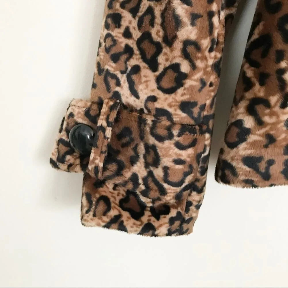 Luii Faux Fur Leopard Animal Print Classic Fall peplum jacket coat Brown Black S - Image 5