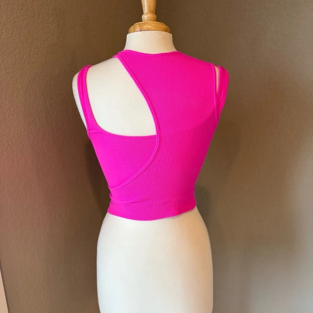 Hot Pink Cutout Ribbed Tank Top - Image 3