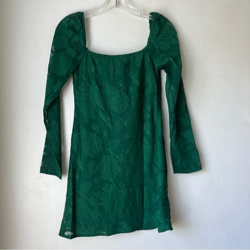 Princess Polly Star Power Forest Green Floral Jacquard Long Sleeve Mini Dress 2 - Image 13