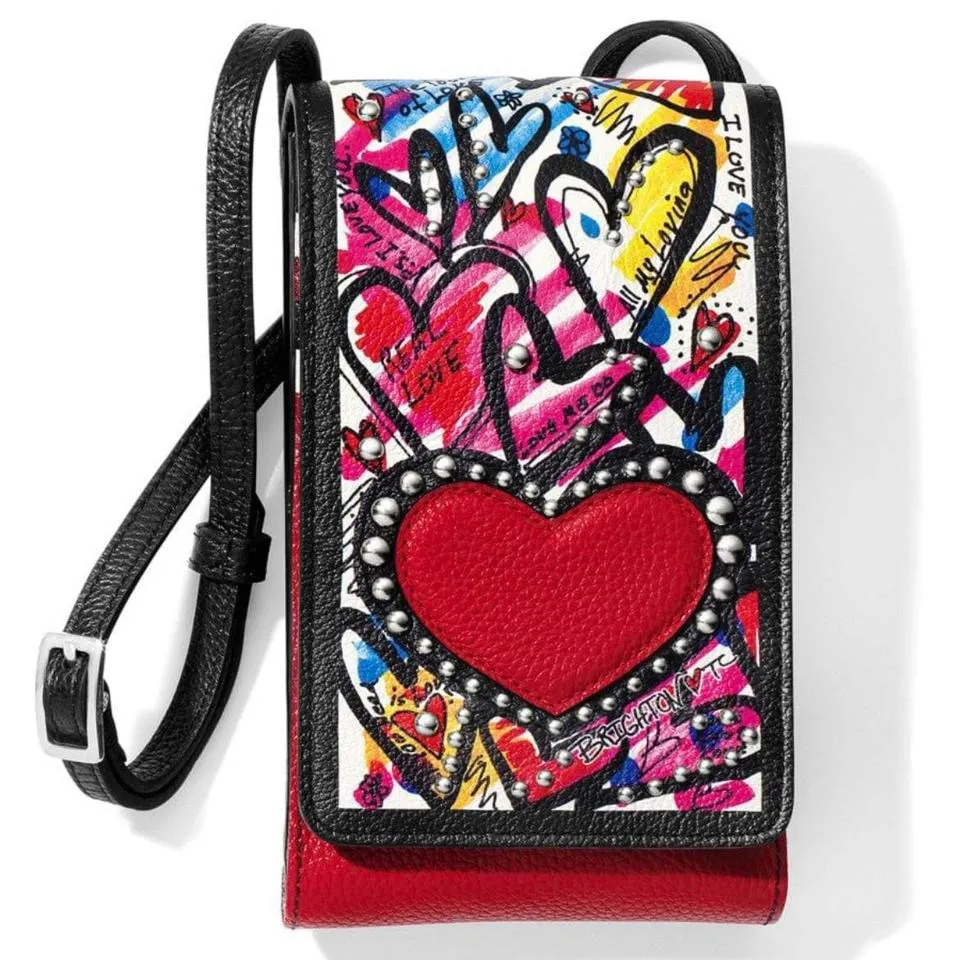 The Art of Love Phone Organizer Brighton Leather Crossbody Bag Purse w/ Graffiti - Image 8