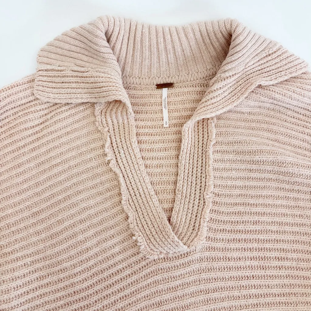 Free People Marlie Ribbed Pullover Sweater Collared Polo Oversized Dusty Pink - Image 8