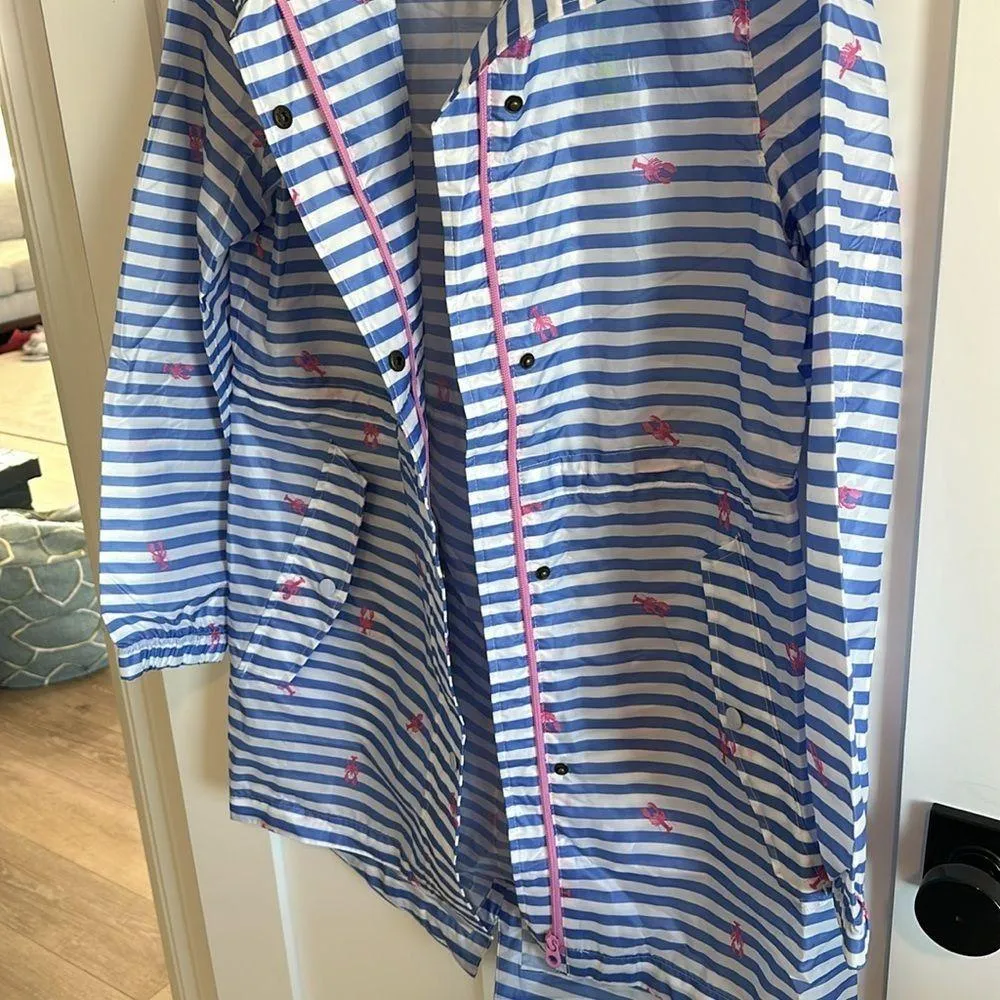 Joules Women's 6 Longline Rain Jacket Blue Stripe Lobster Print Preppy Nautical - Image 7