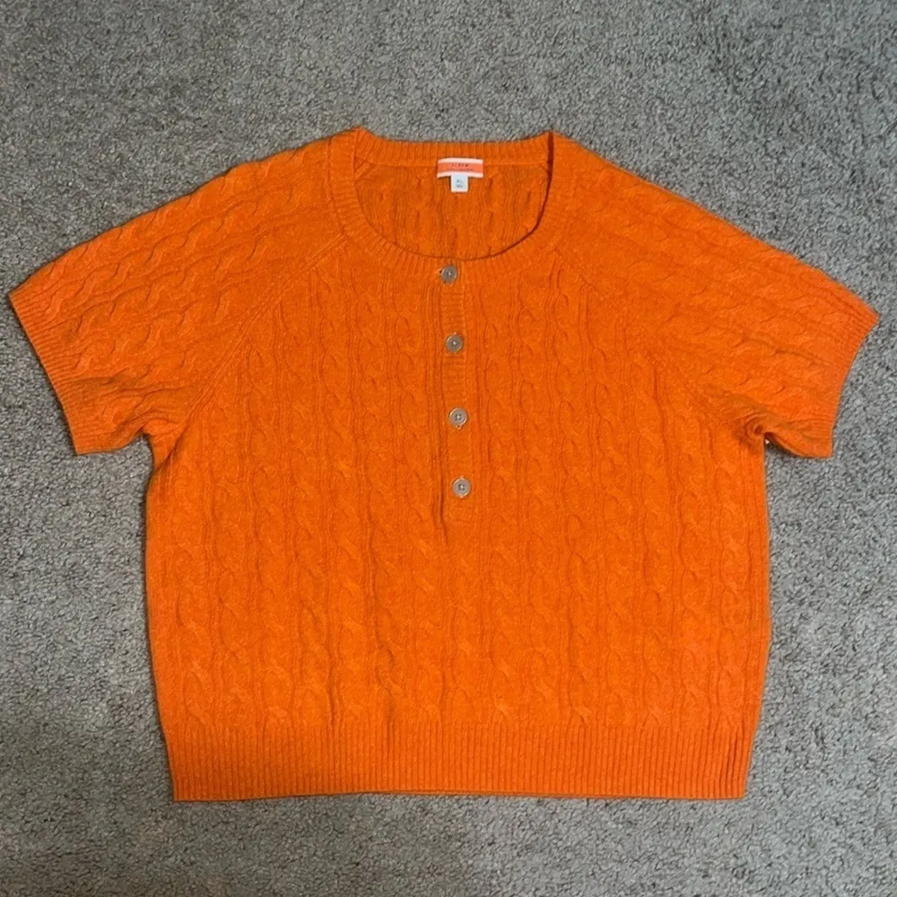 J. Crew Cashmere Cable-Knit Henley Short Sleeve Sweater Heather Pumpkin‎ XL - Image 4