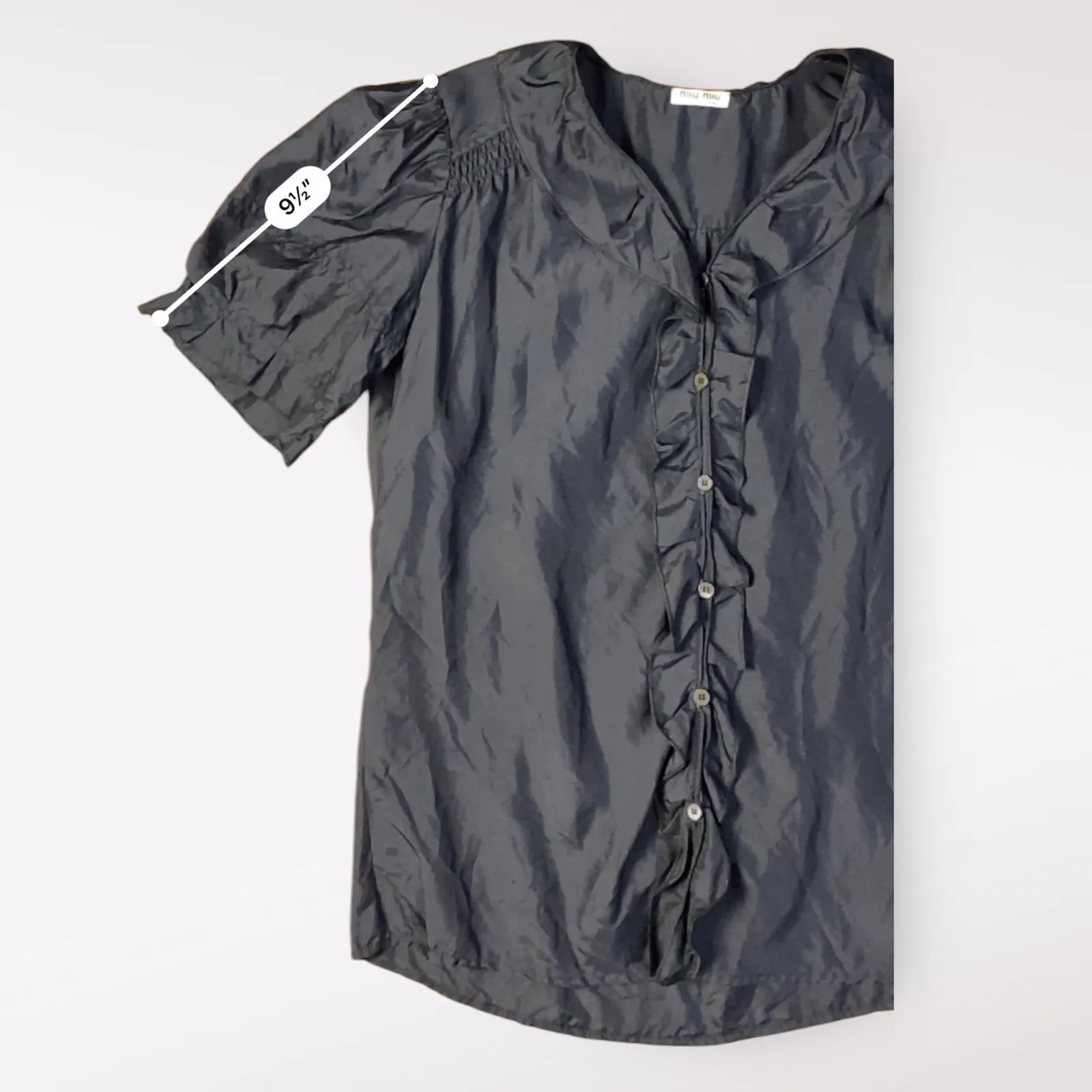 Miu Miu Vintage Y2K Black‎ Silk Puff Sleeve Ruffled Top Size EU 42 doll goth - Image 5