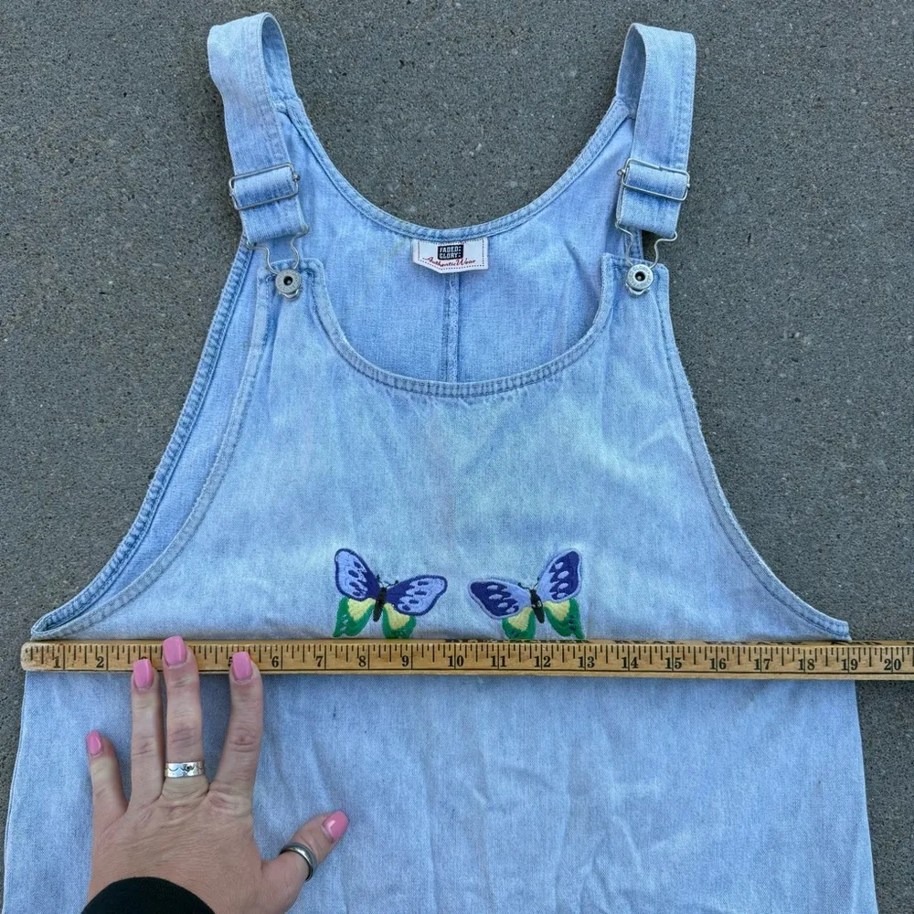 Y2K Faded glory embroidered butterfly overalls jumper dress art smock Blue Size M - Image 6