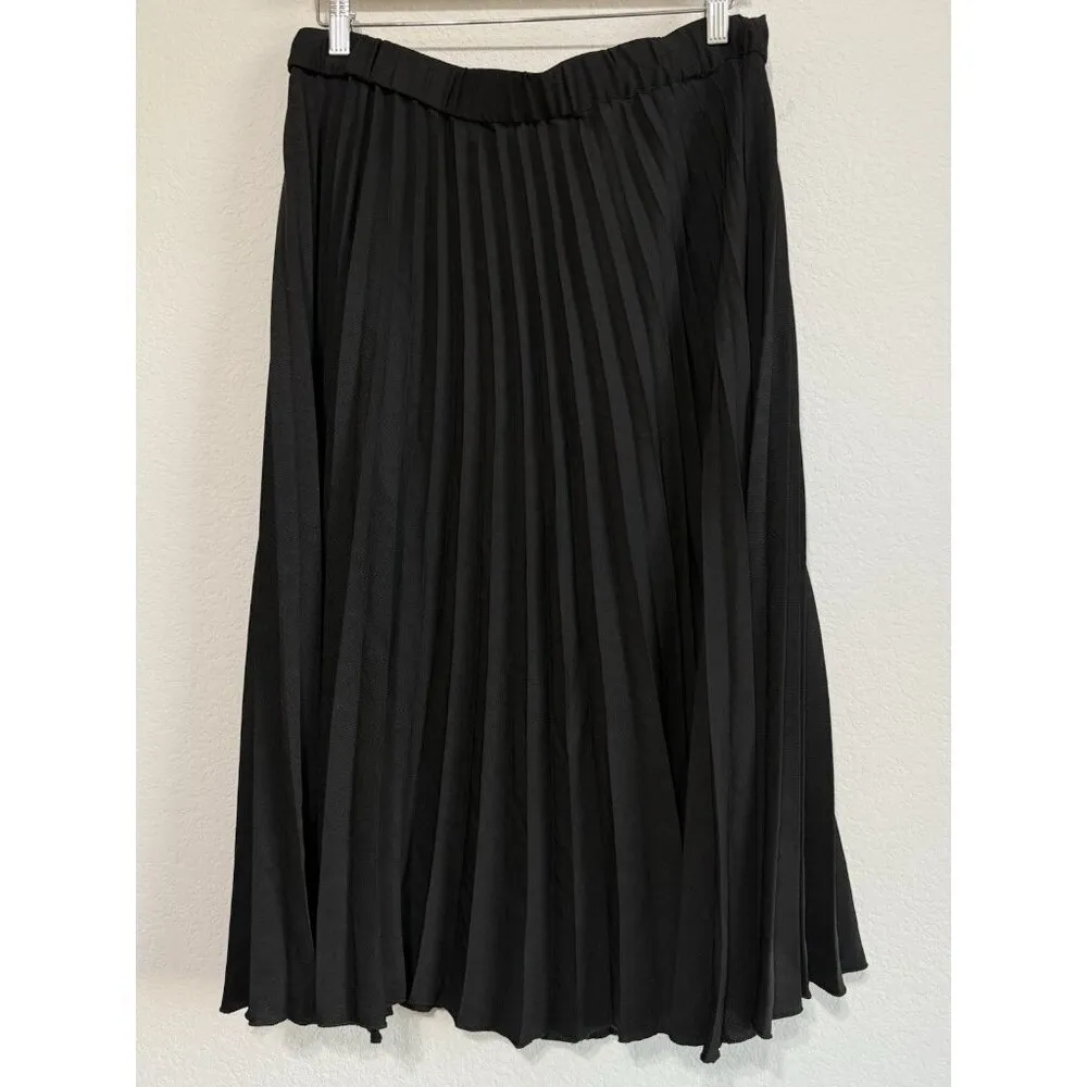 T Tahari Women’s Black Pleated Button Accent Accordion Skirt Lightweight Size‎ L - Image 2