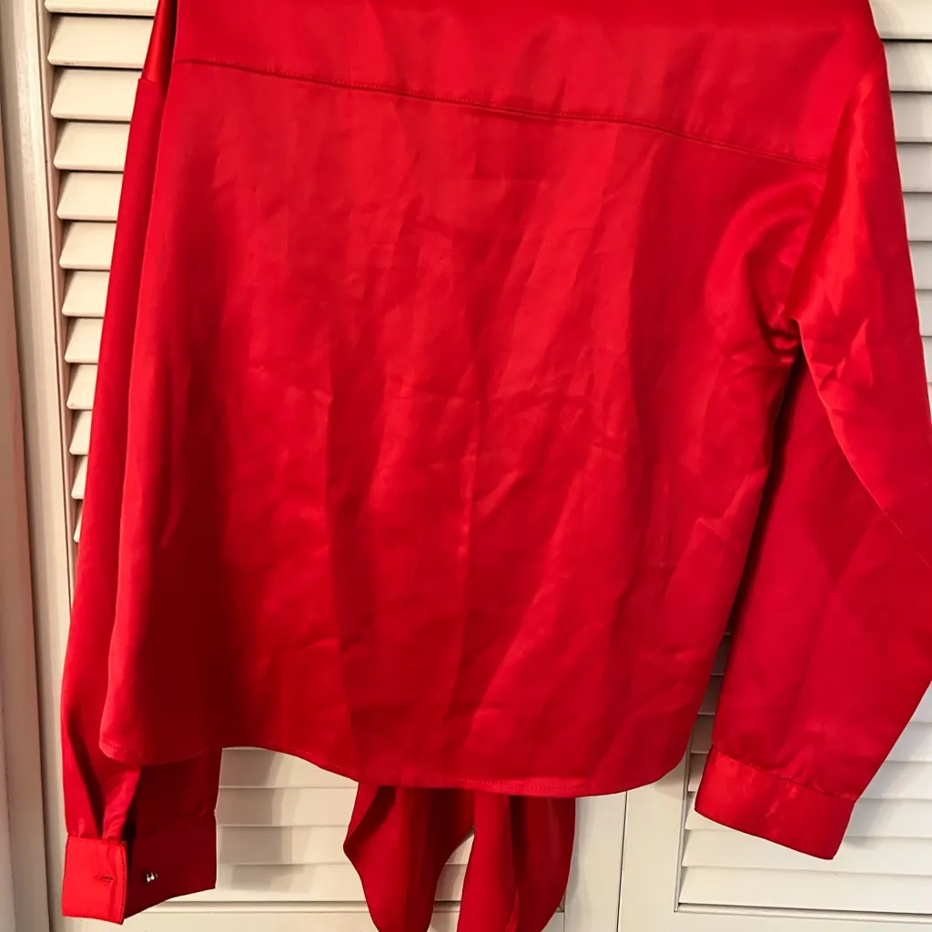 Mistress Rocks Red Satin Tie-Front Blouse - Image 2