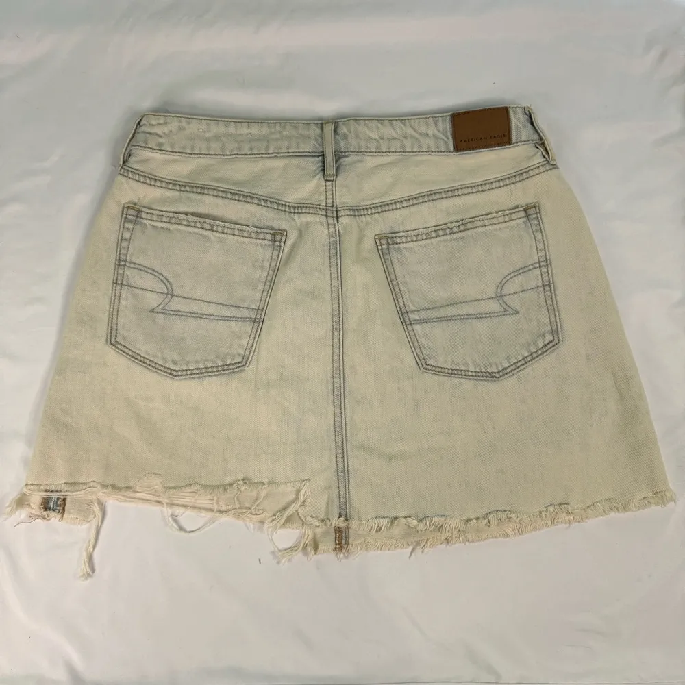 American Eagle sz 8 SHORT Light Wash Super High Waist Festival Denim Mini Skirt - Image 8