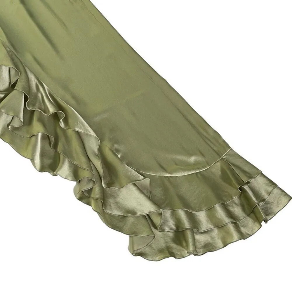 Alessandra Rich Ruffle Gown in Olive Green‎ Green Size 2 - Image 9