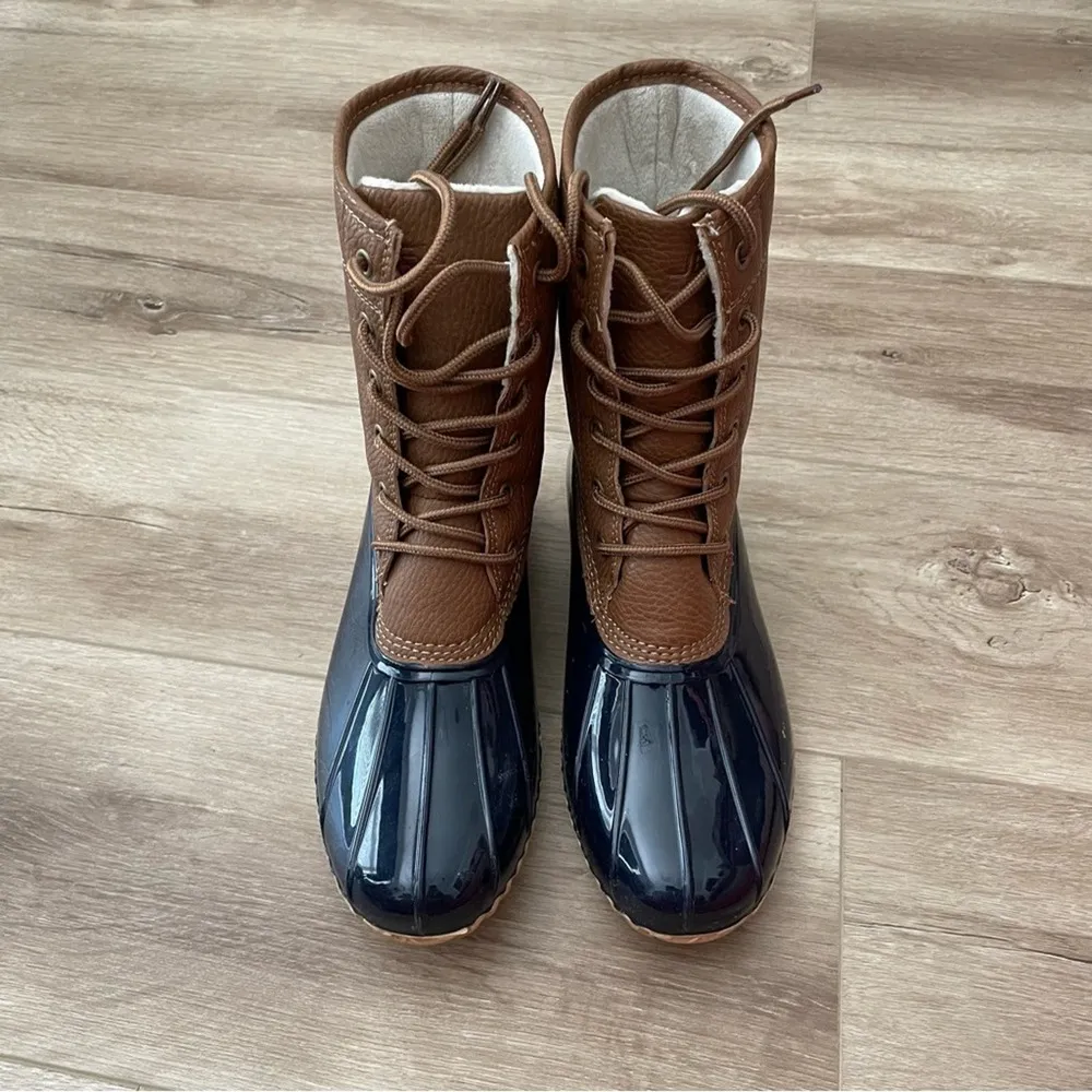 JBU by Jambu Women's Navy/Tan Lace Up Maplewood Waterproof Duck Boots sz 8 - Image 3