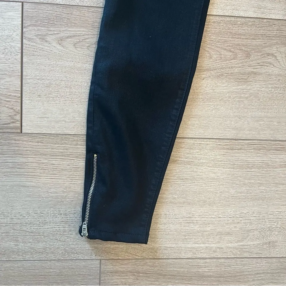Vineyard Vines Black Coated Denim Zipper Skinny Jeans Size 2 - Image 2