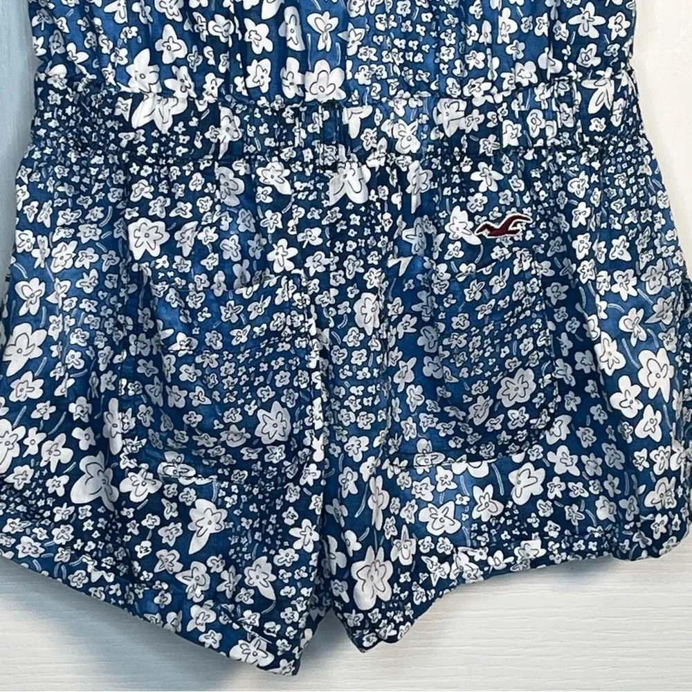 Hollister Blue & White Floral Halter Tie Romper Strapless Sz S - Image 9