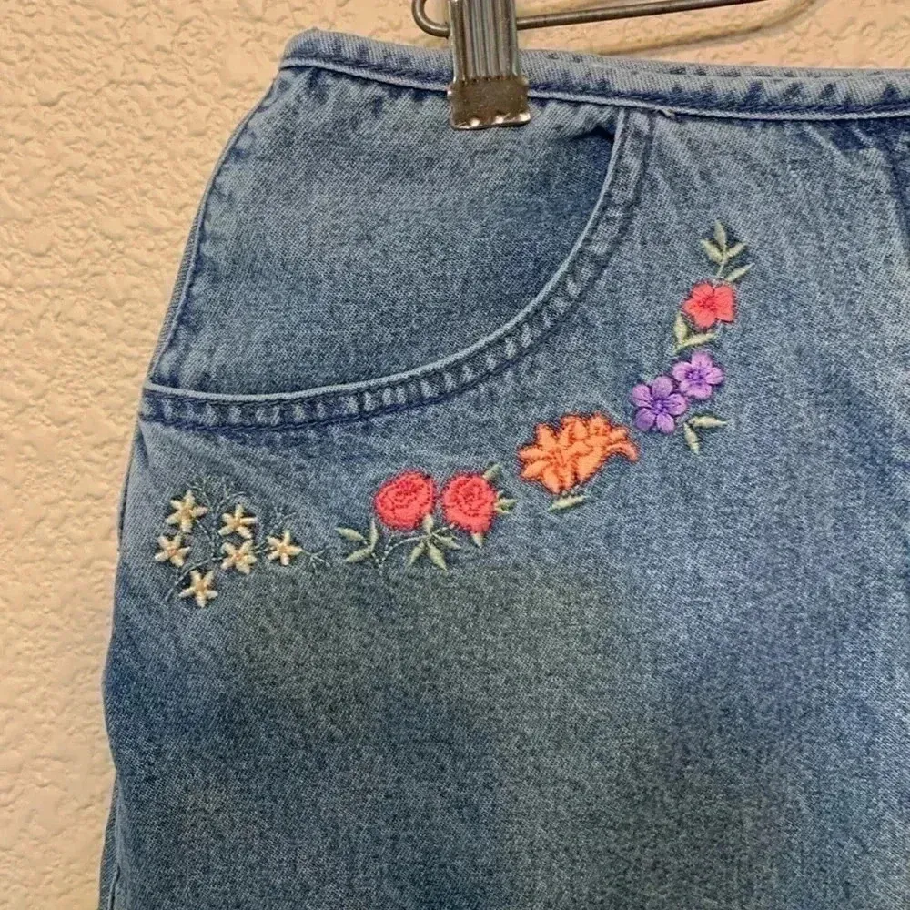 Christopher & Banks sz 26 y2k grandmacore embroidery fall 90s floral denim skirt - Image 2