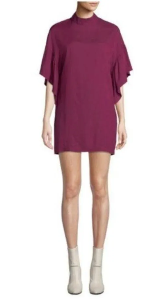 IRO Theifya Shift Dress 8 40 Split Ruffle Sleeve Mock Neck Fuchsia Luxury Party - Image 5