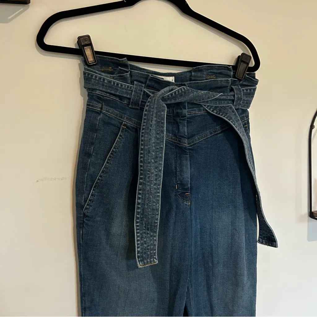 A.L.C. High Rise Paper Bag Waist Straight Leg Denim Blue Jeans Size 4 - Image 3