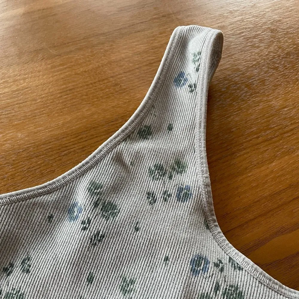 AERIE Superchill Scoop Seamless Bralette Bra Unpadded Light Blue Floral, Size M - Image 7