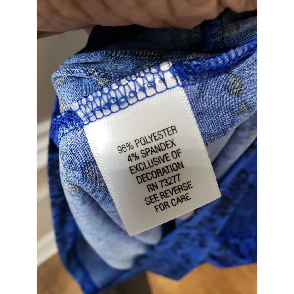 Apt. 9 Shift Dress Womens Small Blue Snakeskin Print Stretch Round Neck Keyhole - Image 6