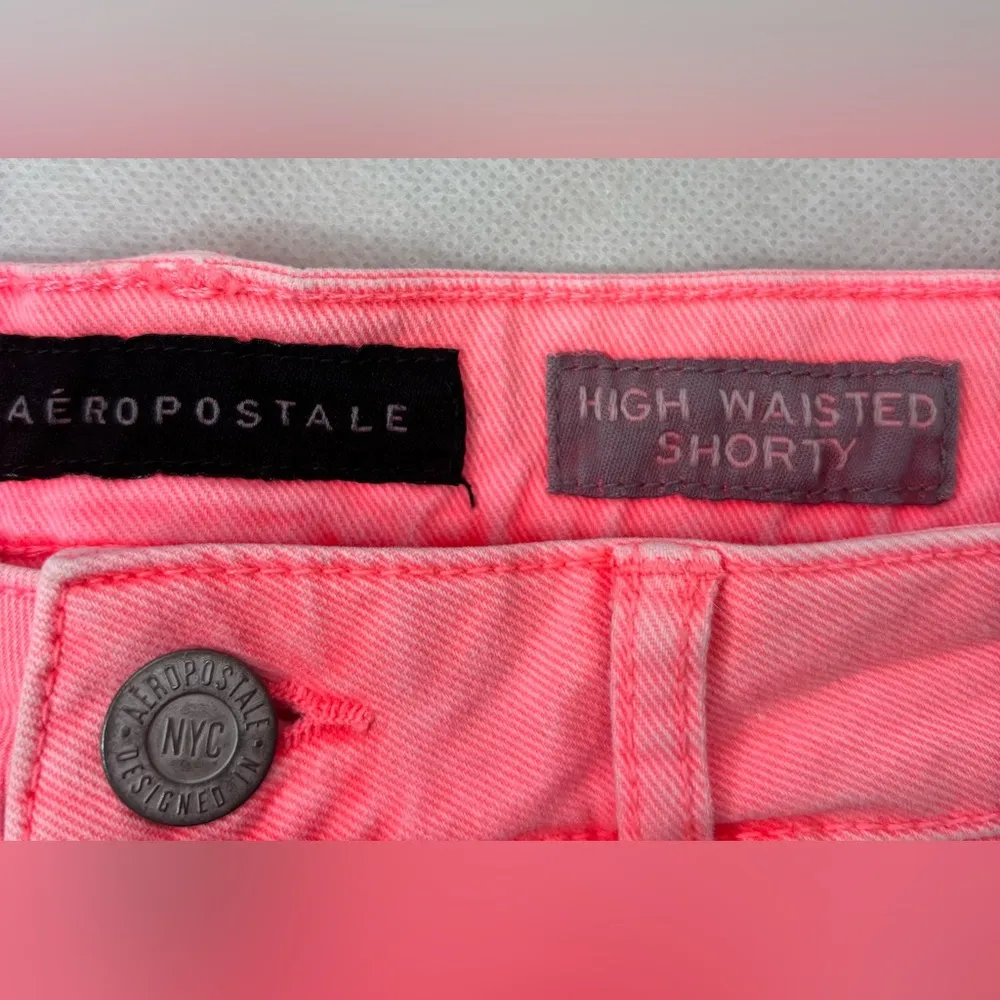 Aeropostale 8 High Waisted Shorty Hot Pink Highlighter Denim Shorts - Image 4