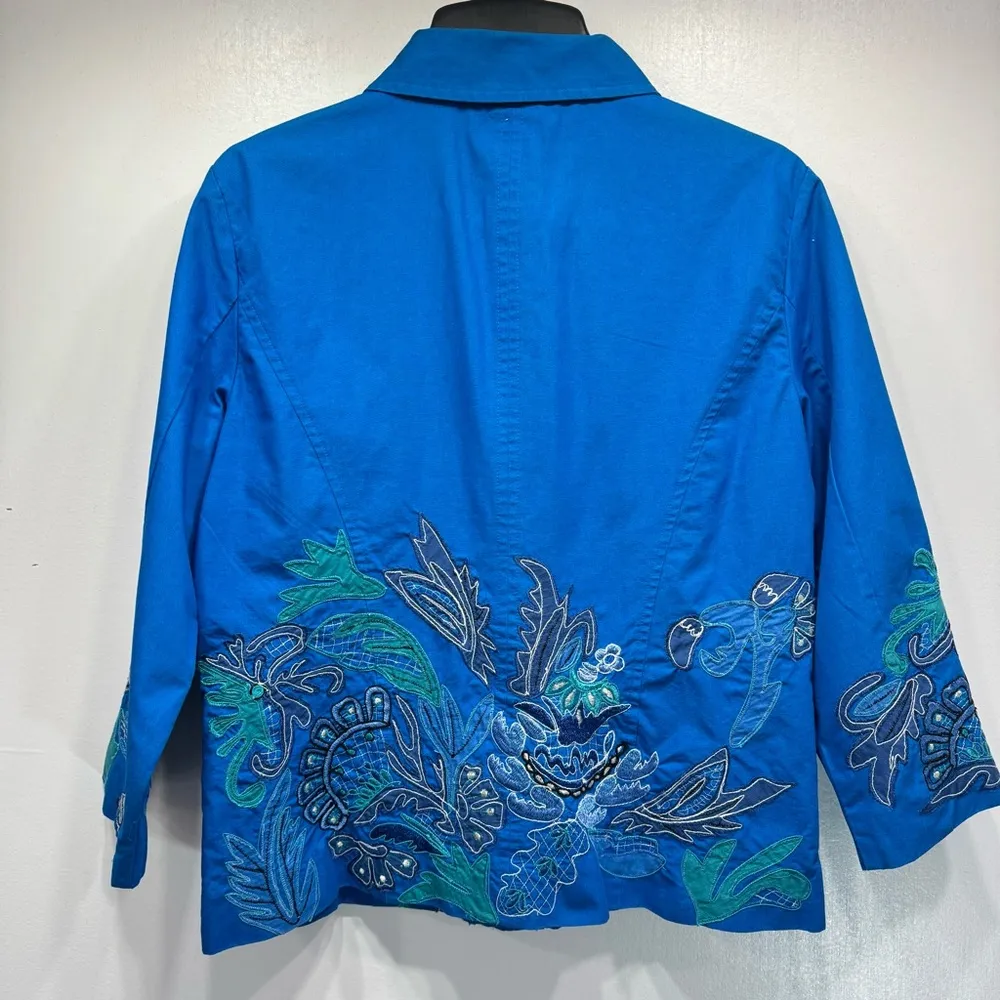 Chico’s Blue Ocean Coral Embroidered Appliqué Jacket Button Front Sea Life - Image 2