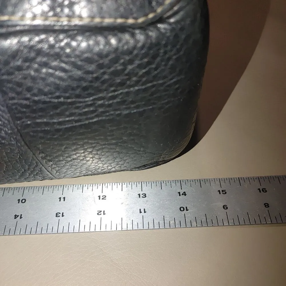 Coach Black Leather Tote Bag With Tan Straps & Silver Hardware - Image 6