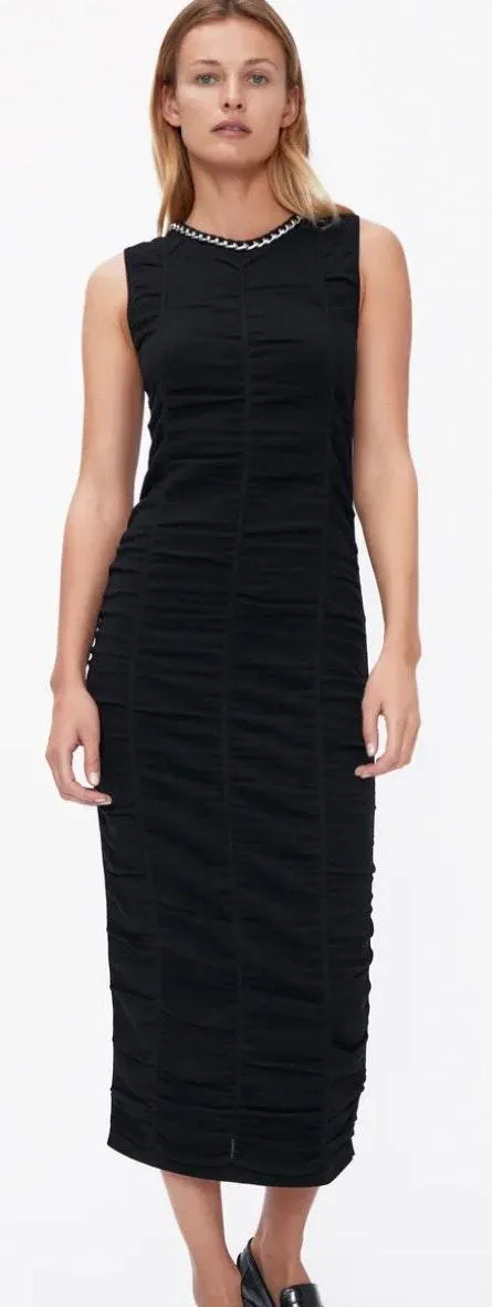 NWT  Chain Trim Black Draped Midi Dress - Image 3