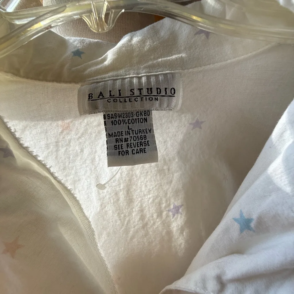 Star Patterned cotton pajamaTop White Size L - Image 2