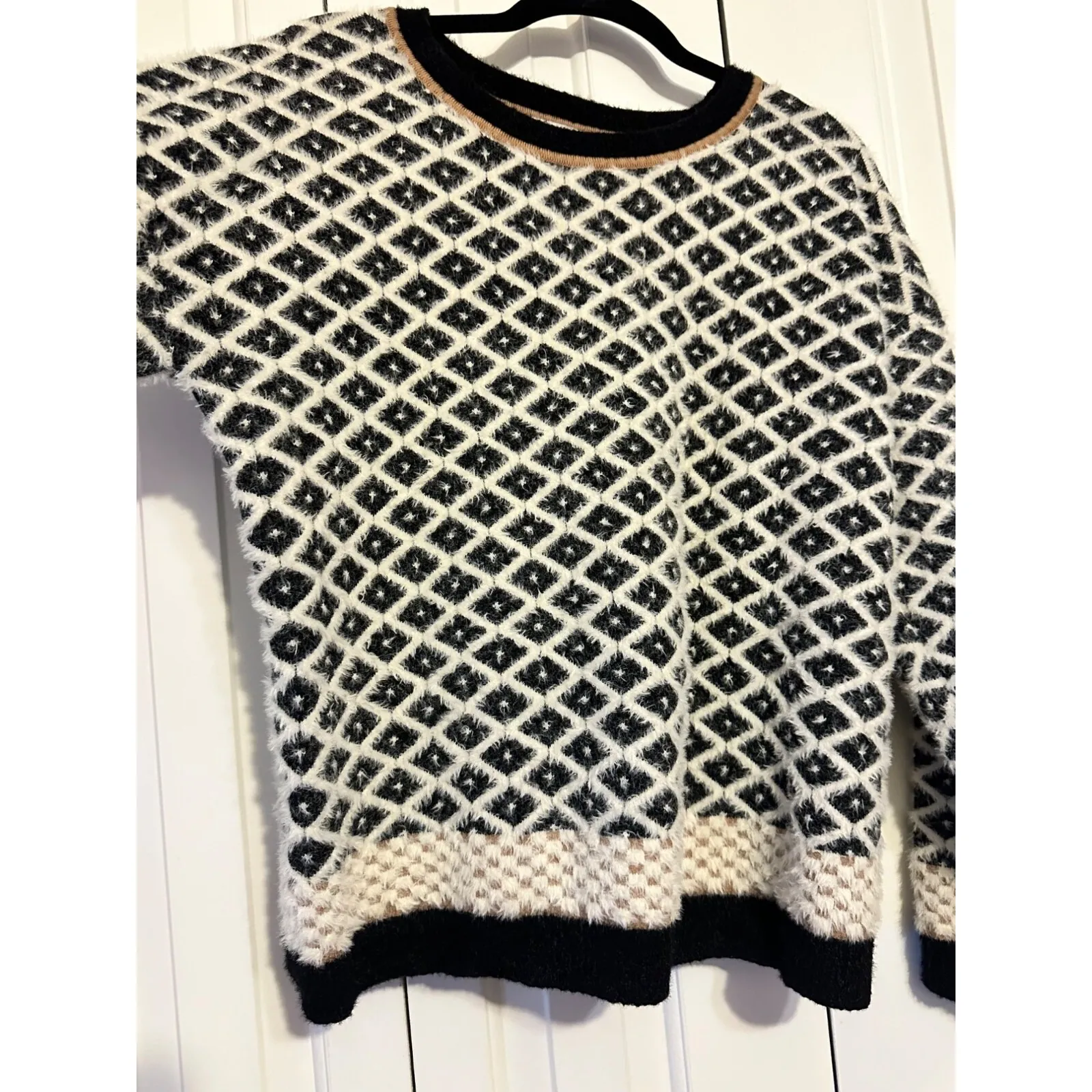 Diamond Pattern Sweater‎ Crewneck Pullover Knitwear Neutral Tones Cozy Chic - Image 6