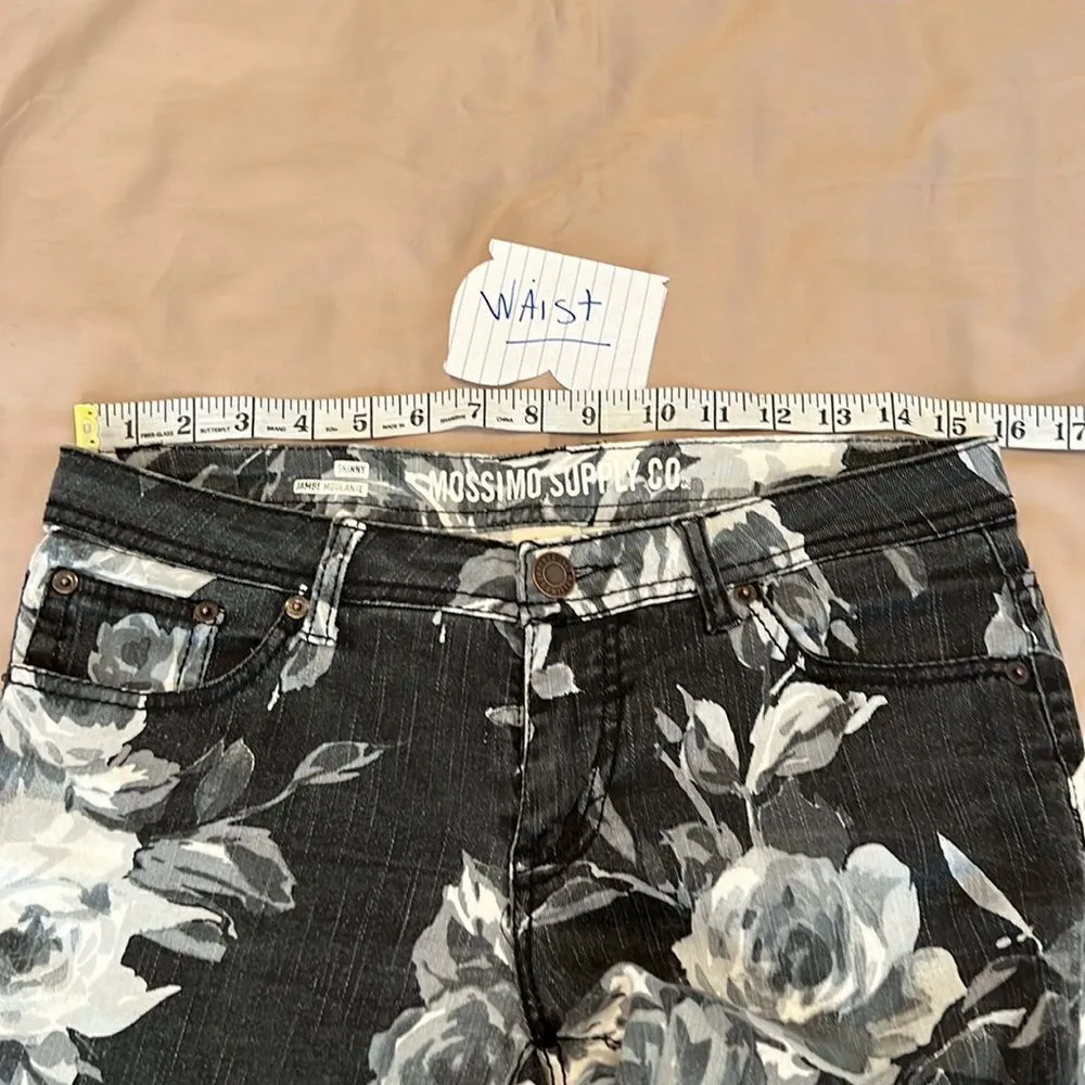 Mossimo sz 6 black and grey flowered skinny jeans EUC Black - Image 7