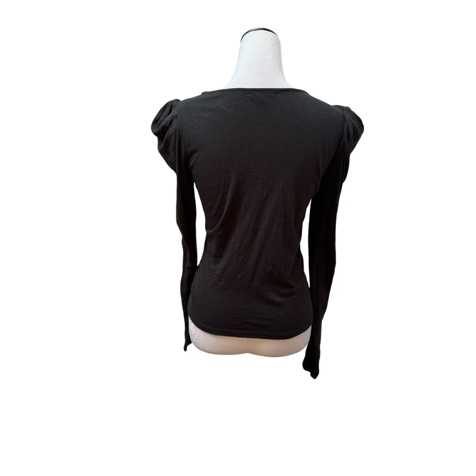 Z Supply Black Long Sleeve Top Ruched V Neck Blouse Puff Sleeve Fitted S - Image 4