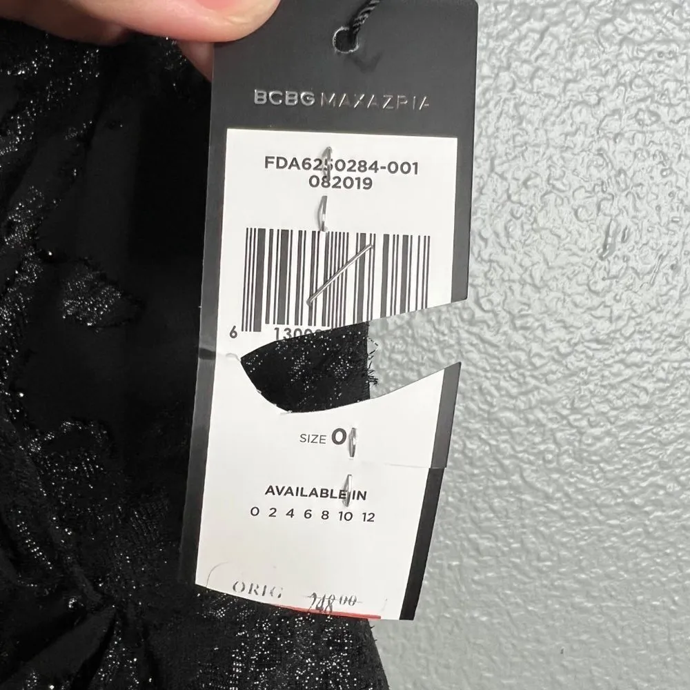NWT BCBGMazAzria‎ One Shoulder Floral Faux Wrap Black Drace Lace Mini Cocktail 0 - Image 12