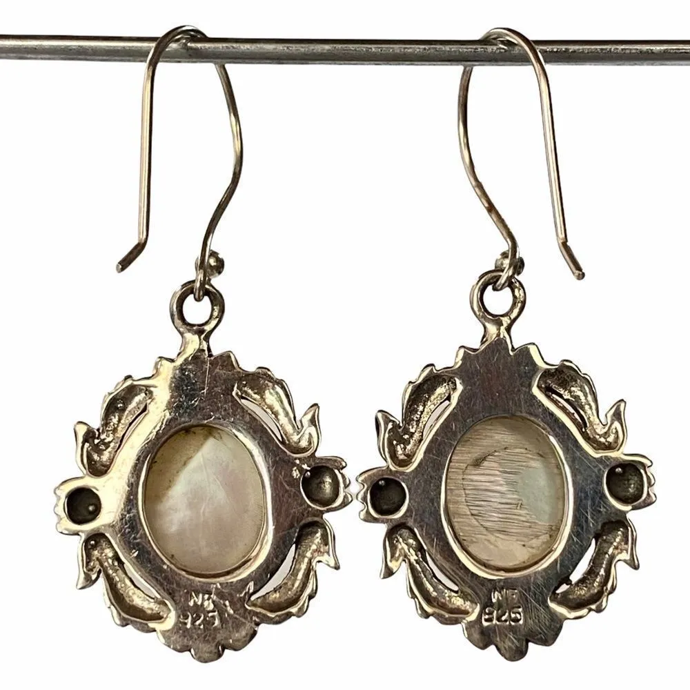 Mother of Pearl Oval Shape Drop Earrings 925 Sterling Silver - Image 9