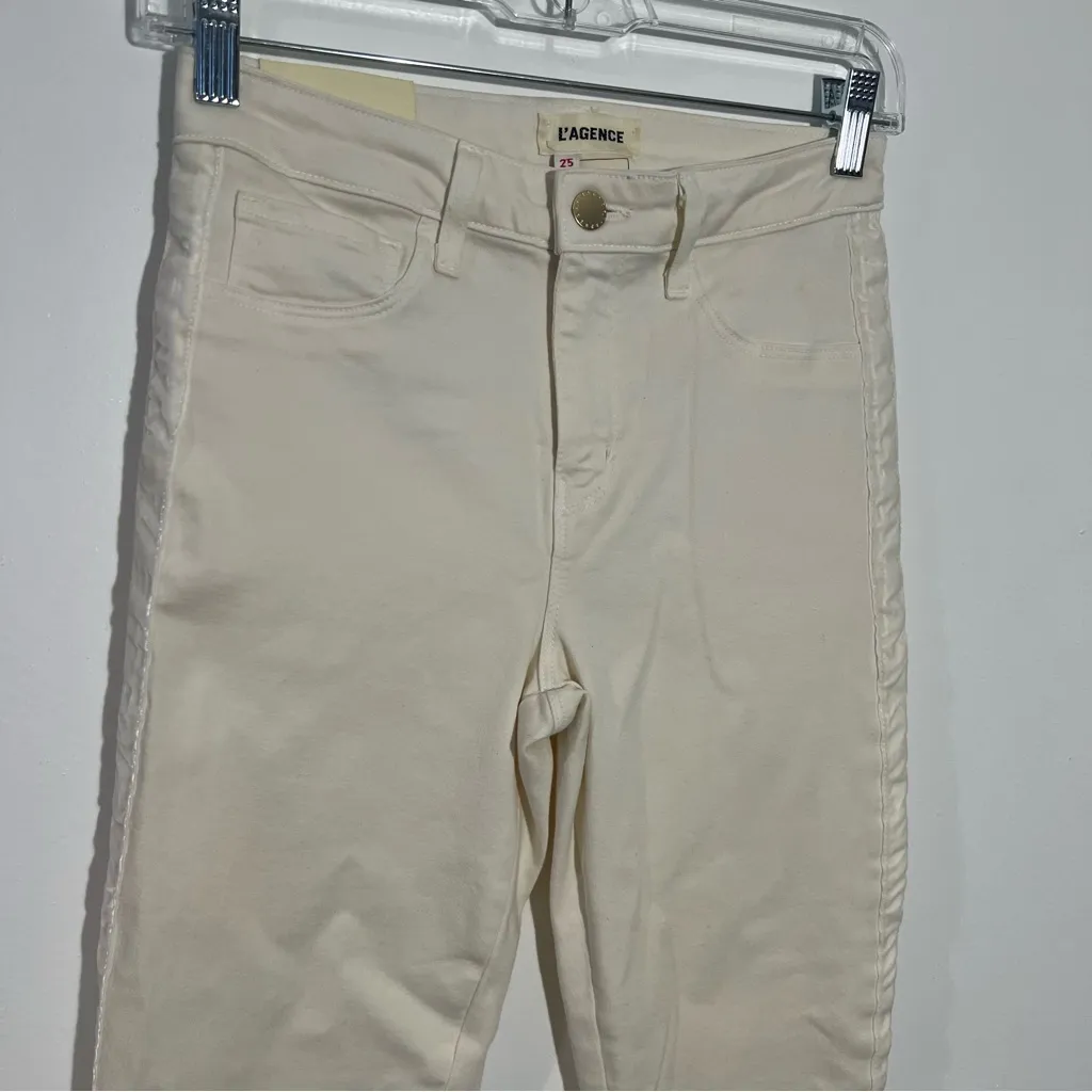 L'agence Margot High Rise Skinny‎ Jeans Vintage White Velvet Tuxedo Stripe 25 - Image 3