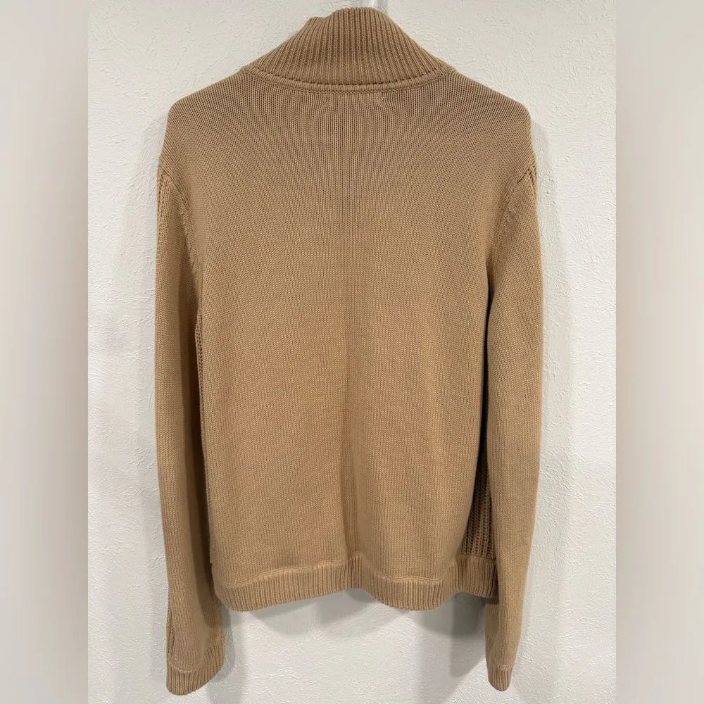 Lauren Ralph Lauren Tan Button-Up Leather Trim Military Cardigan Sweater XL EUC - Image 2