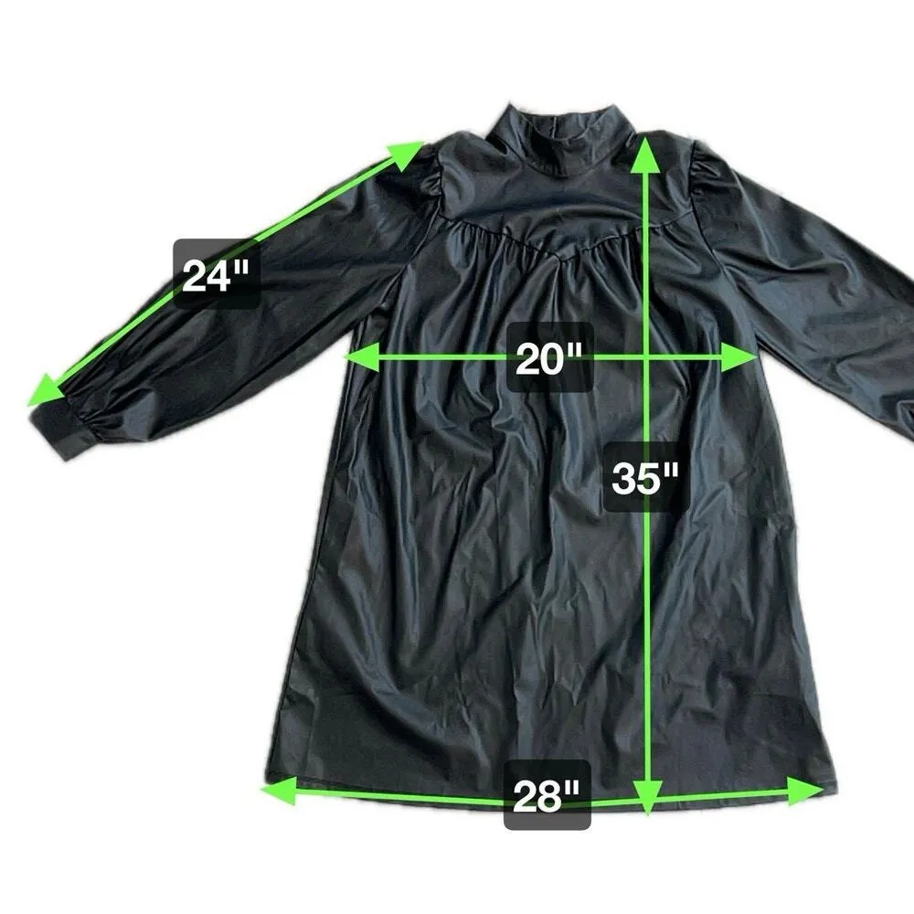 Who What Wear Vegan Leather Black Mock Neck Long Sleeve A-Line Dress NWT Size M - Image 6