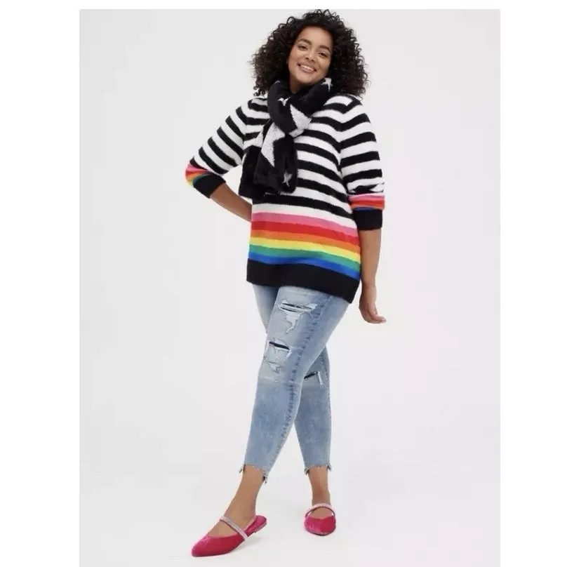 Torrid Colorful Rainbow Striped Eyelash Pullover Crew Neck Sweater Size 2X - Image 2