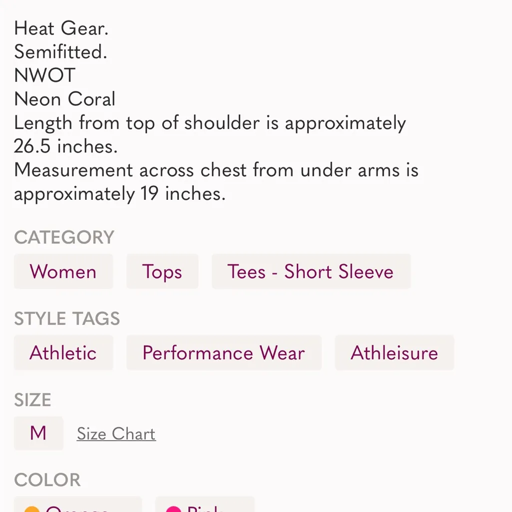 Under Armour Heat Gear Bright Coral short sleeve top - Image 8