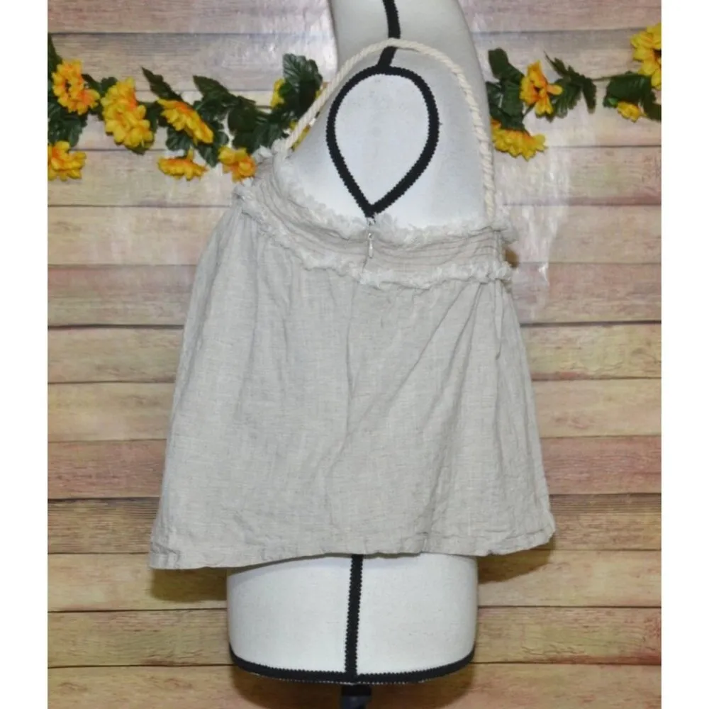 Moon River Beige Crop Tank Top Size M Linen Blend Fringe Rope Straps Cottage - Image 6