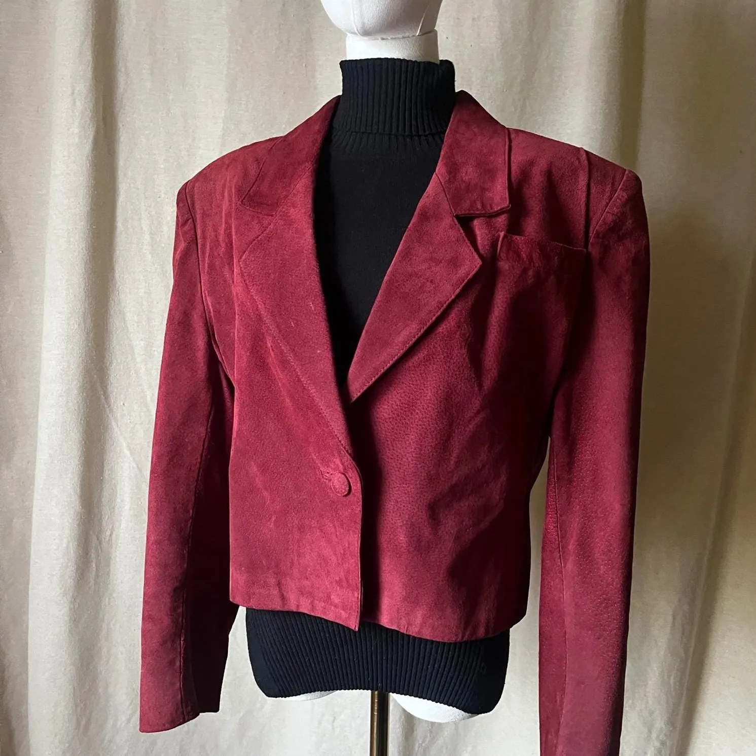 Vintage Avanti Burgundy Pig Suede Cropped Blazer Jacket Yugoslavia 90s Size 10 - Image 3