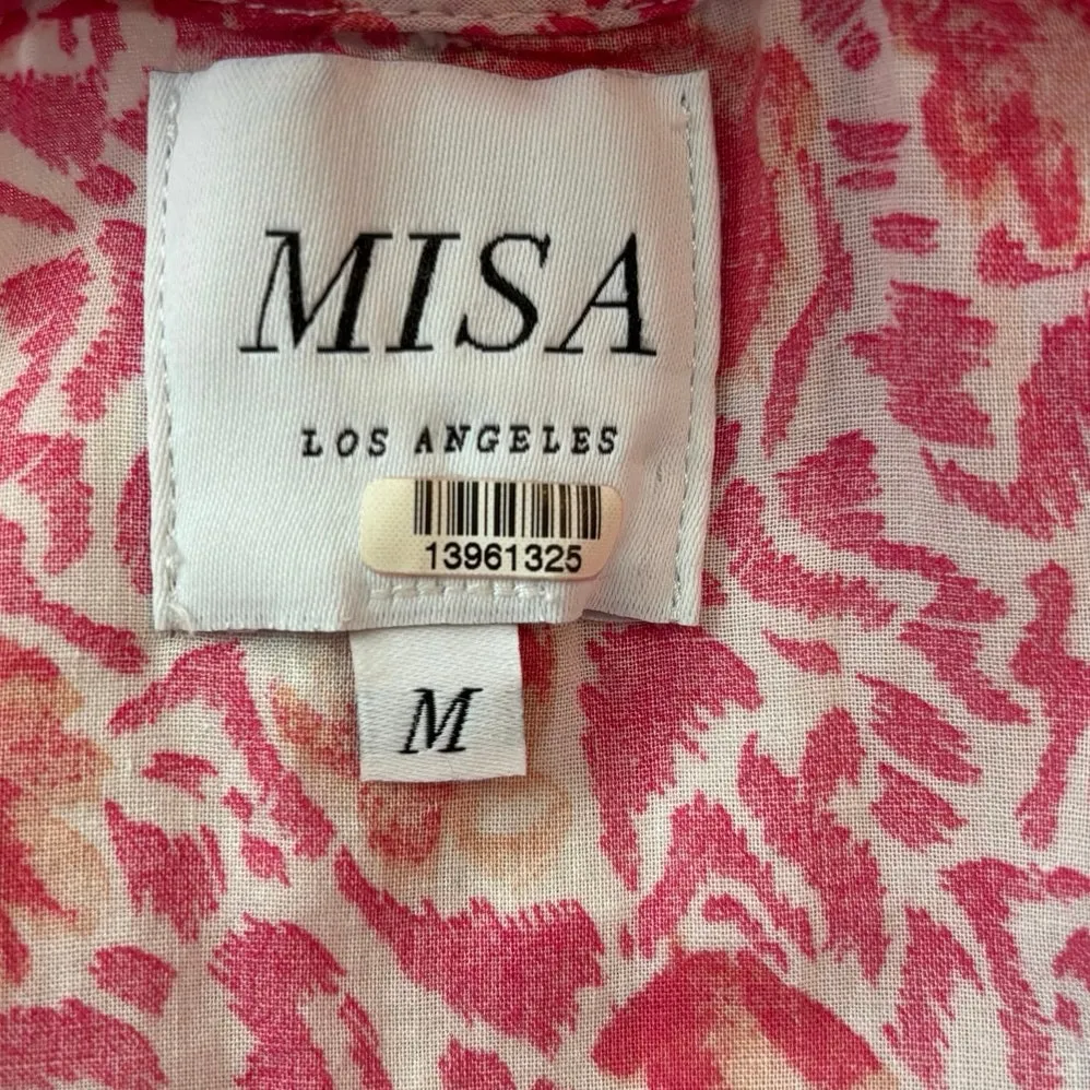 Misa Los Angeles Size M Morrison Dress Pink Animal Floral Tiered Ruffled USA - Image 6